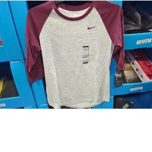 Nike Burgundy and Light Gray Raglan Shirt